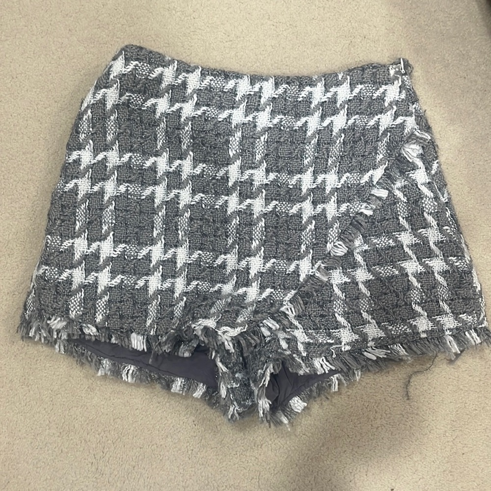 Grey Houndstooth Asymmetric Skort Size Small